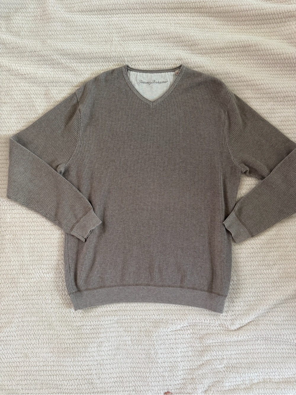 Tommy Bahama Men's V-Neck Taupe/Brown Knit Sweater